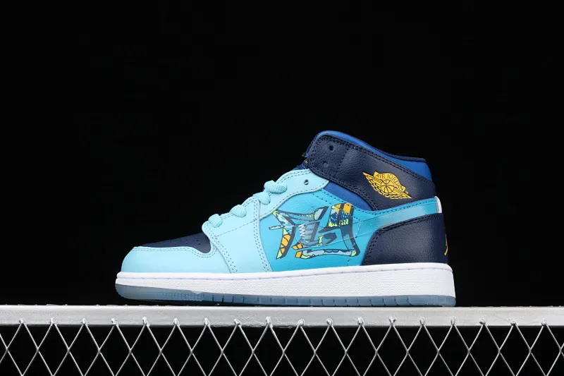 All categories Air Jordan Jordan series basketball shoes Air Jordan 1 Mid Air Jordan 1 Mid GS "FLY Blue" AJ1 Joe 1 Zhongbang "Ice Blue Mandarin Duck Oil Painting" BV7446-400